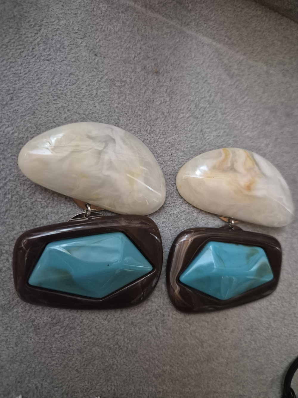Marbled Cream and Turquoise Statement Drop Earrings